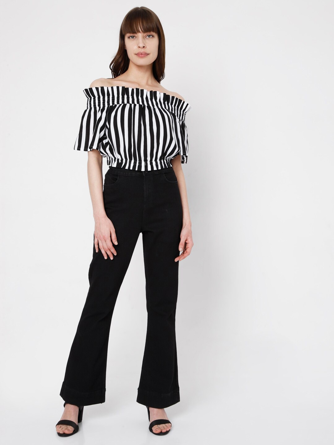 

Vero Moda White & Black Striped Off-Shoulder Bardot Top