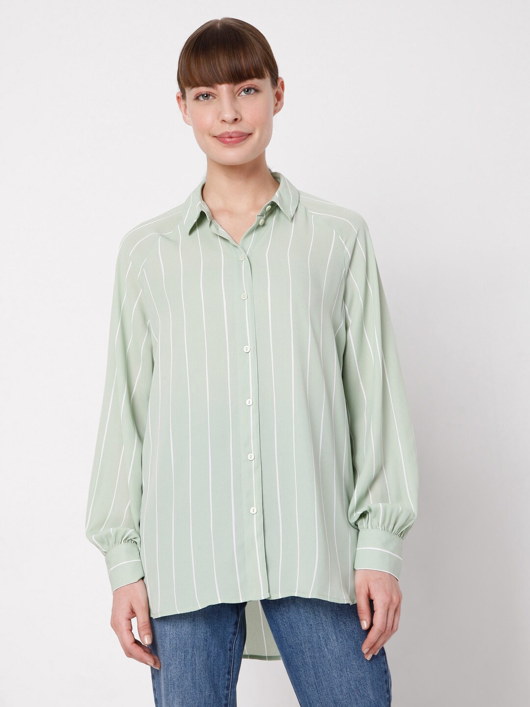 Vero Moda Women Green Striped Casual Shirt