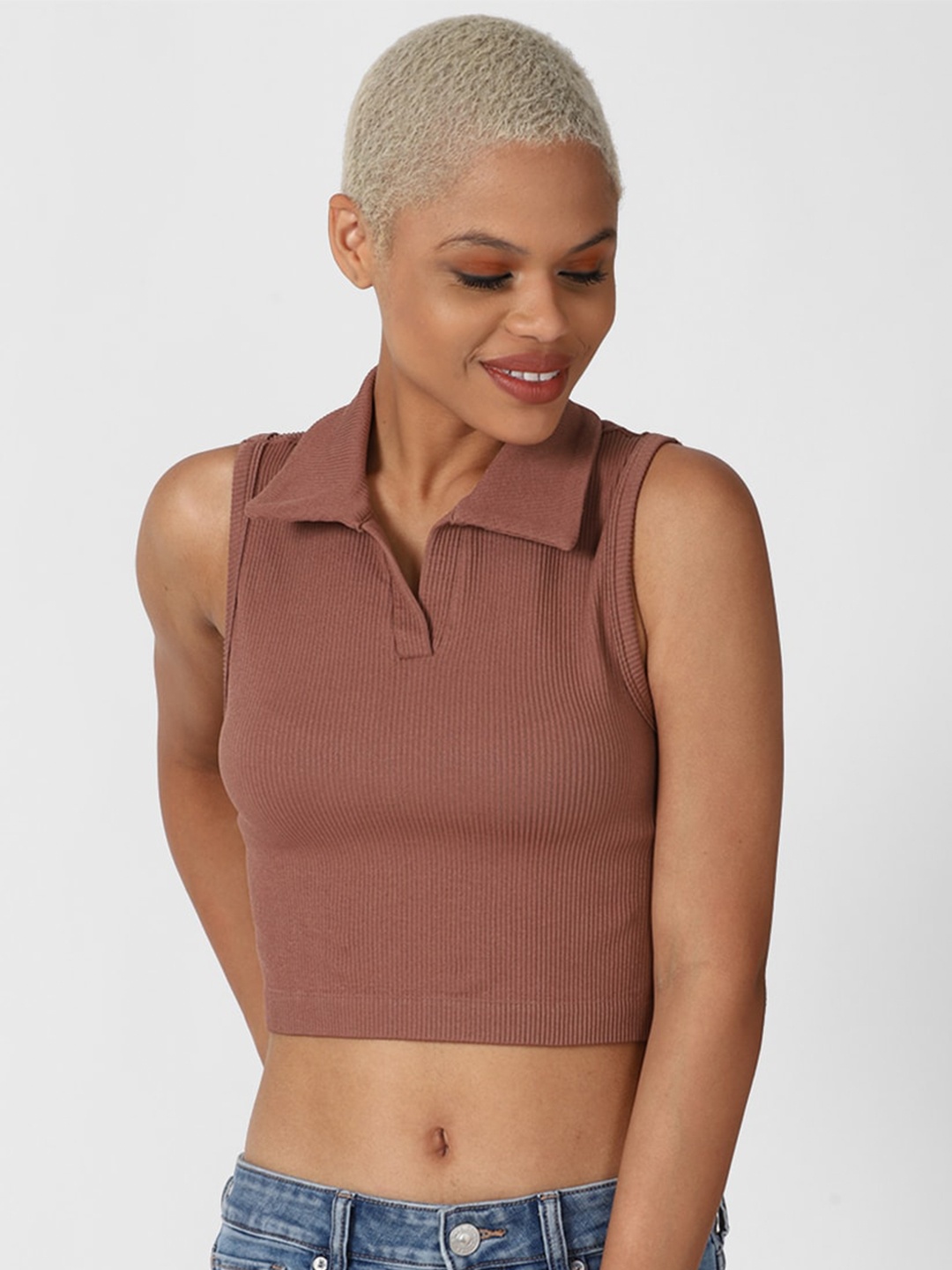 FOREVER 21 Brown Fitted Knit Crop Top