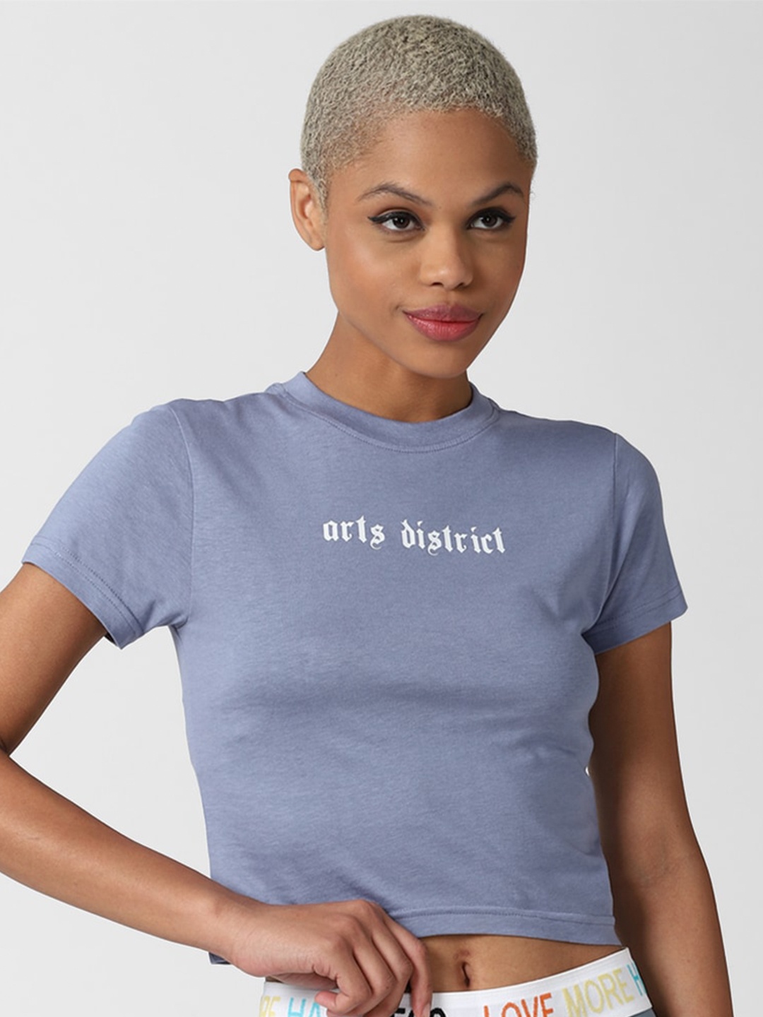 

FOREVER 21 Women Blue Typography Printed T-shirt