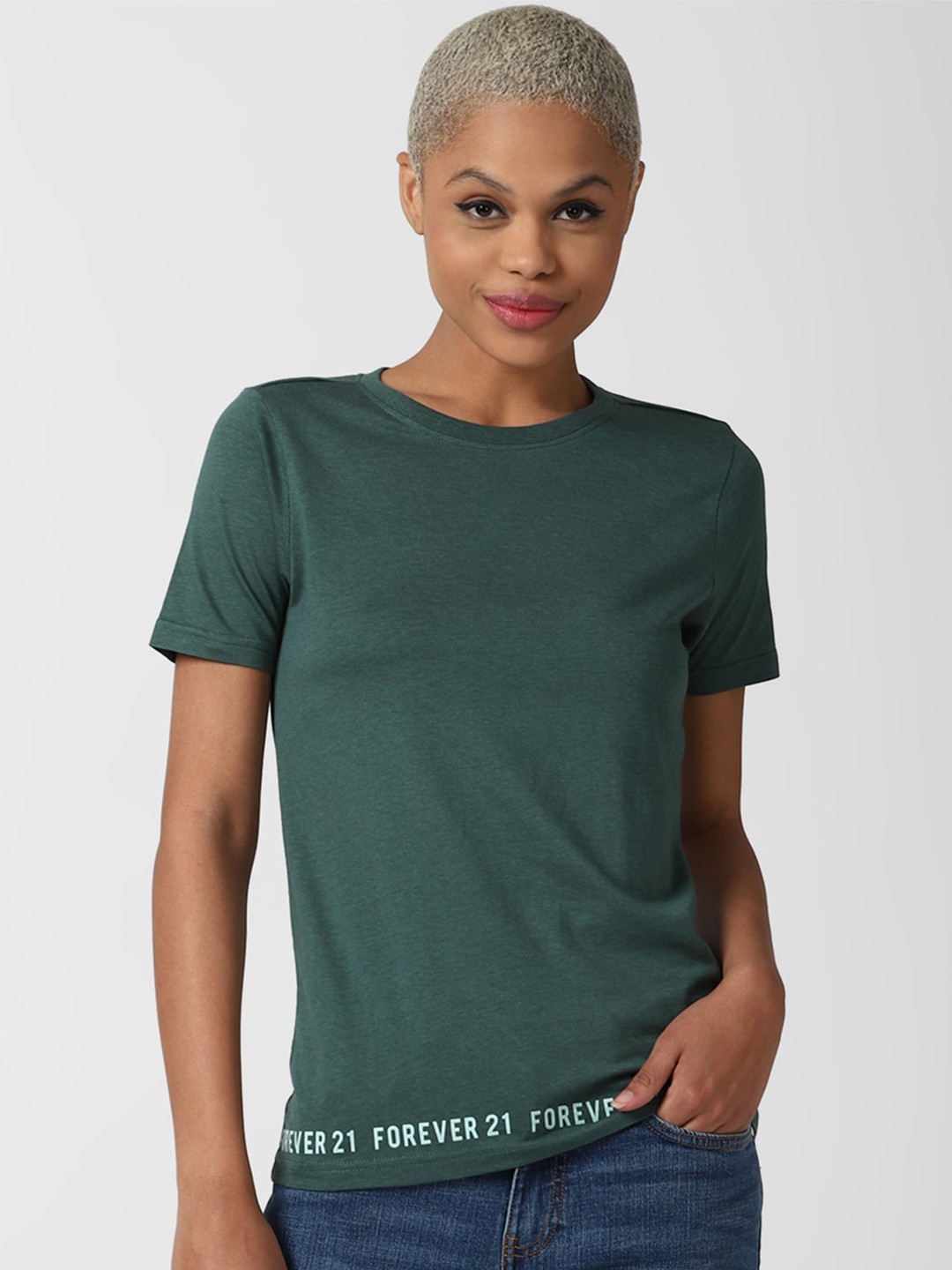 

FOREVER 21 Women Green Regular Knit Top