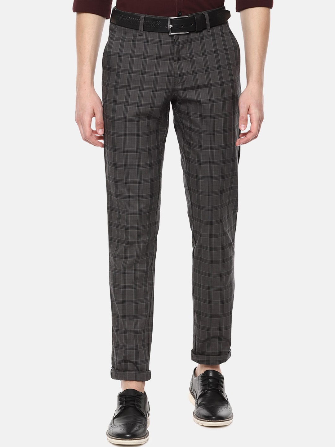 Van Heusen Sport Men Grey Checked Slim Fit Trousers