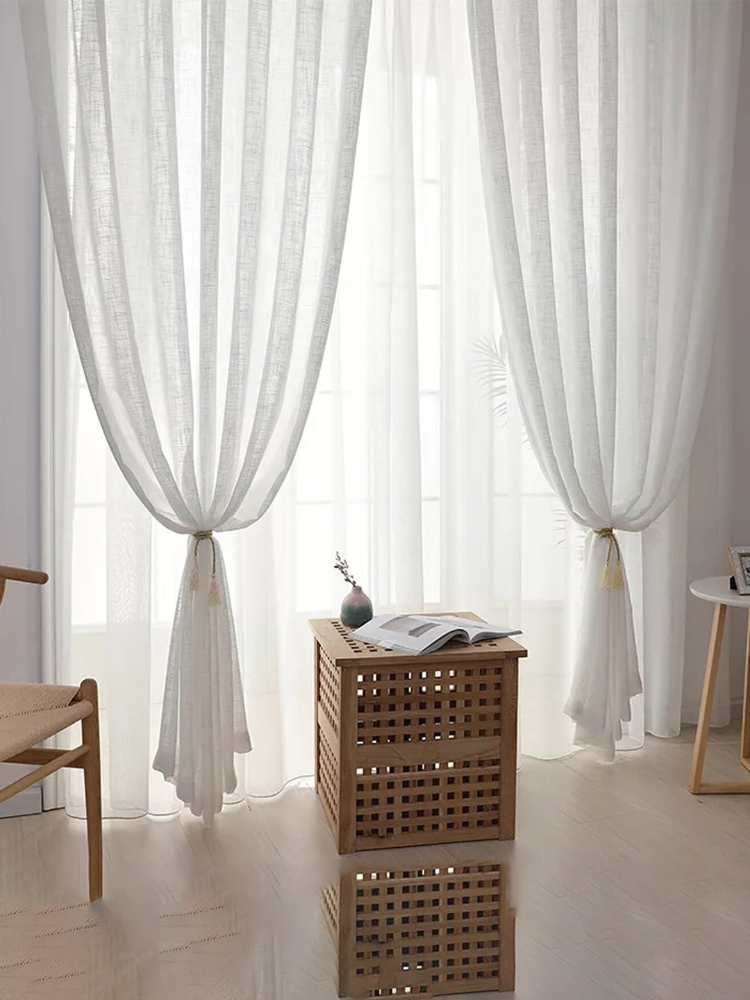 

STYBUZZ White Set Of 2 Solid Sheer Door Curtain