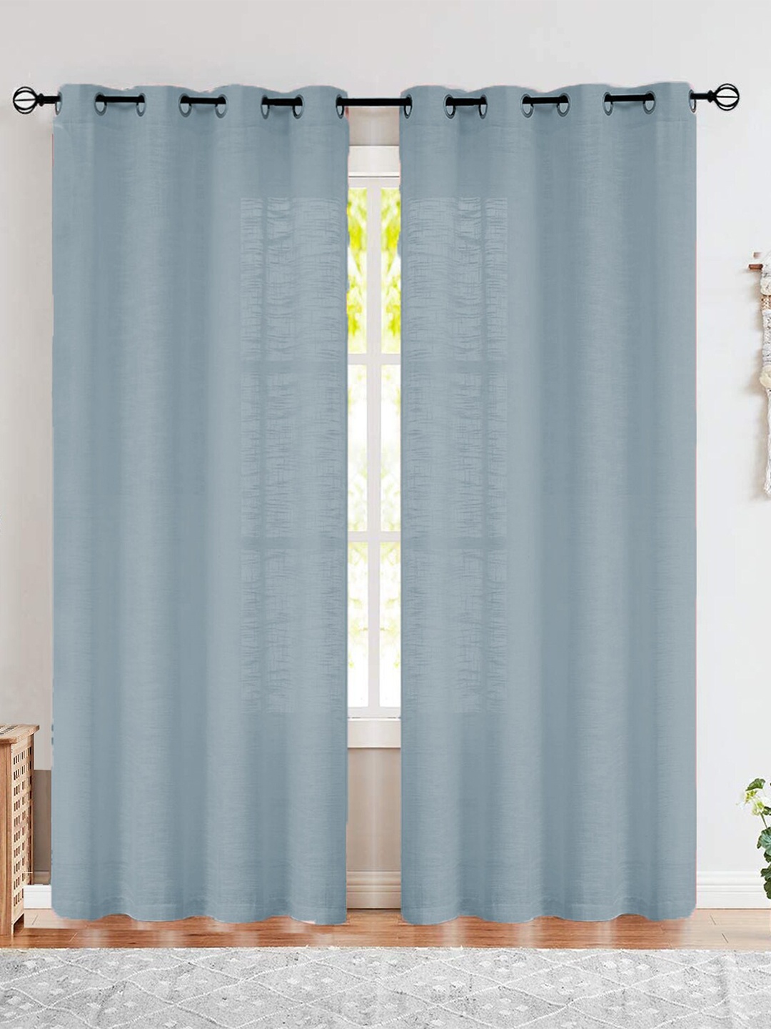 

STYBUZZ Blue Set of 2 Solid Sheer Door Curtain