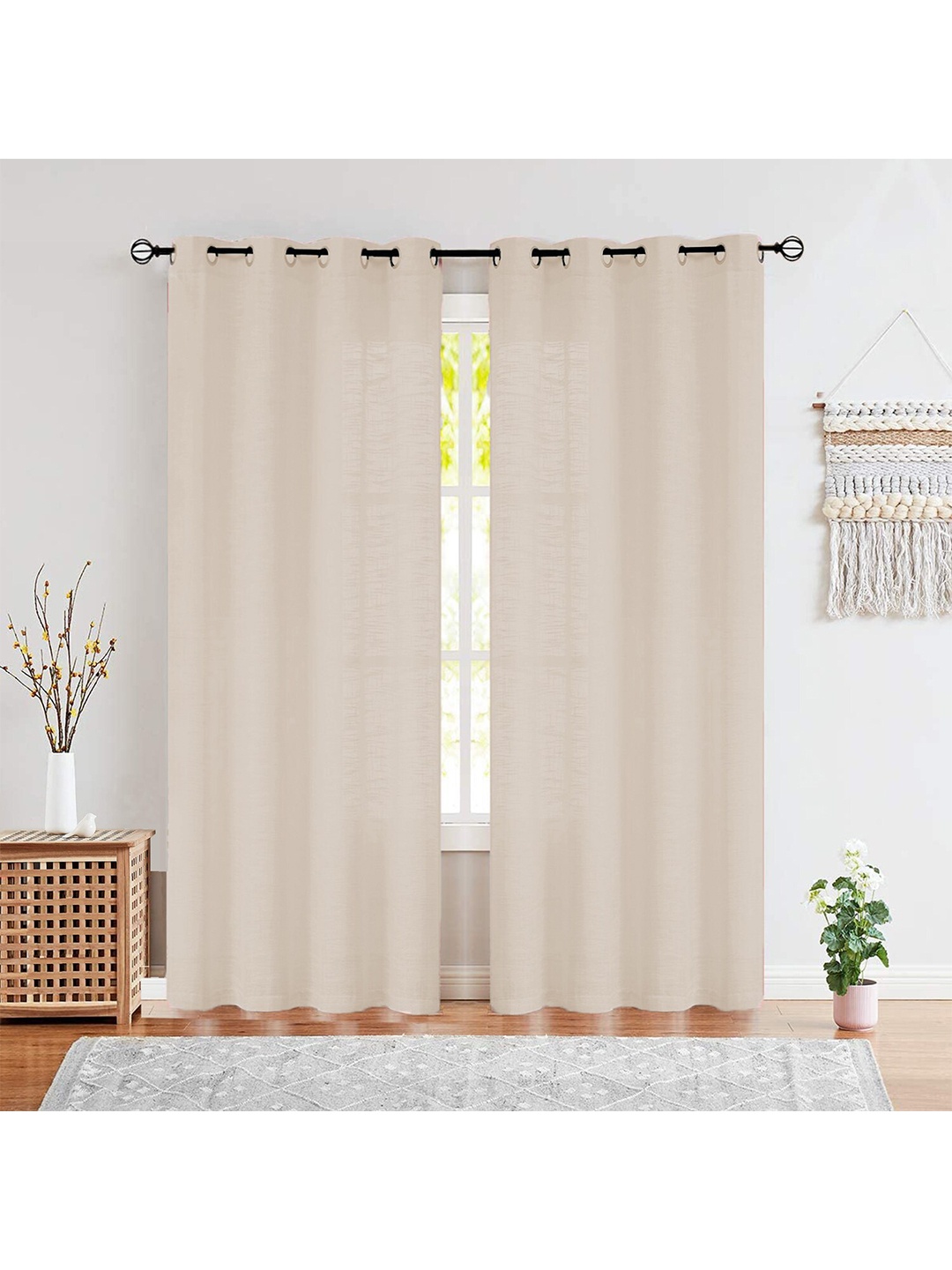 

STYBUZZ Beige Set of 2 Sheer Door Curtain