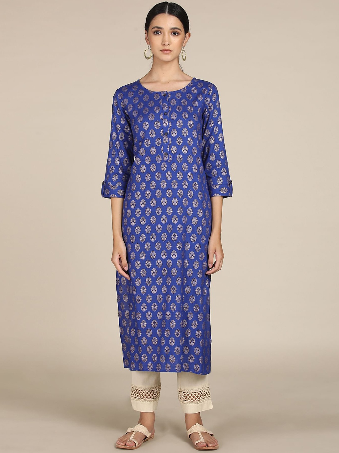 

Karigari Women Blue Ethnic Motifs Thread Work Kurta