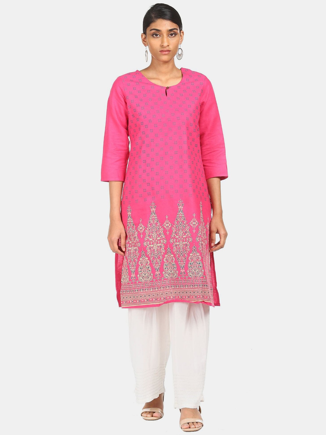 

Karigari Women Pink Ethnic Motifs Printed Keyhole Neck Kurta