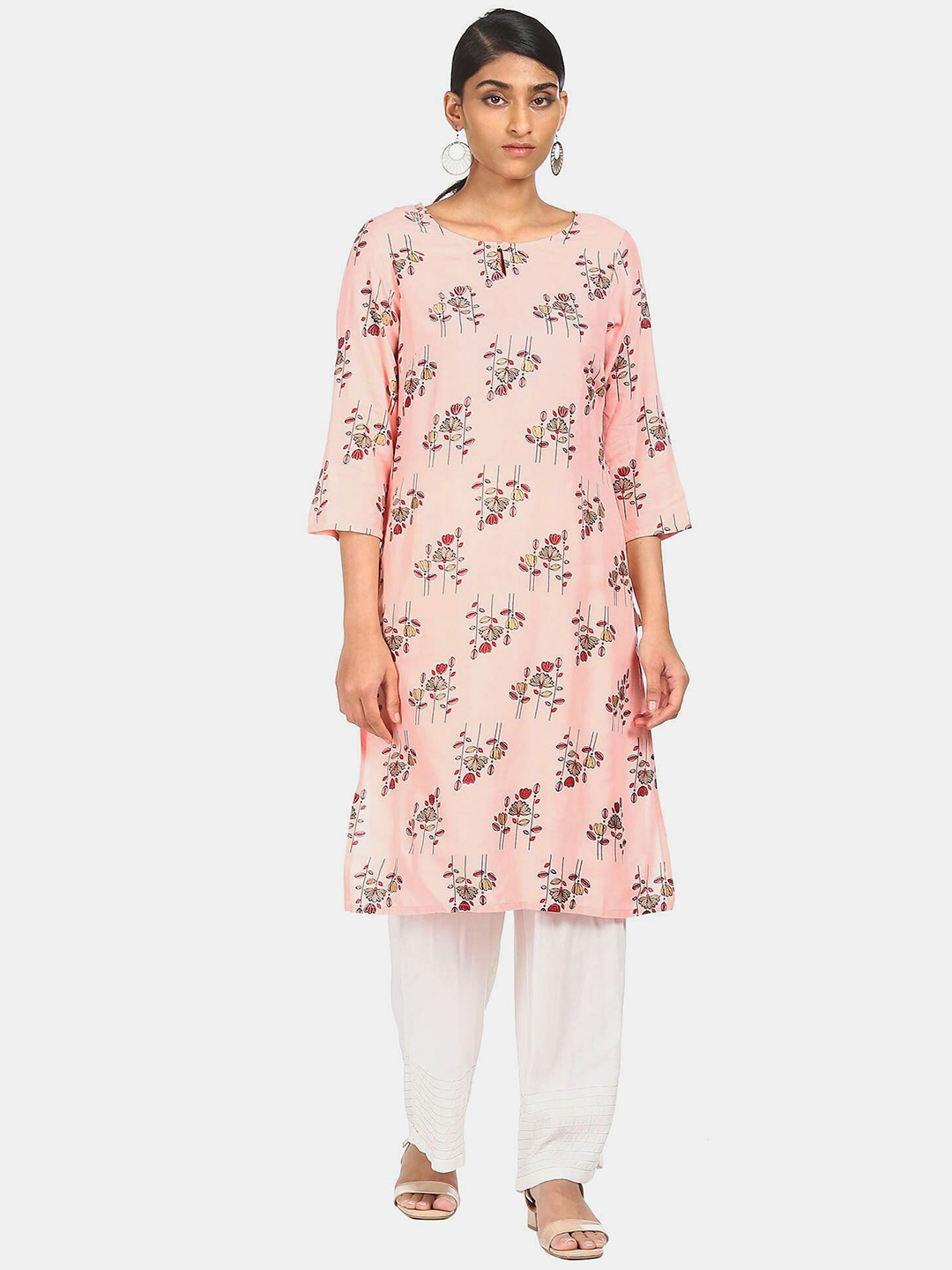 

Karigari Women Pink Ethnic Motifs Printed Keyhole Neck Kurta