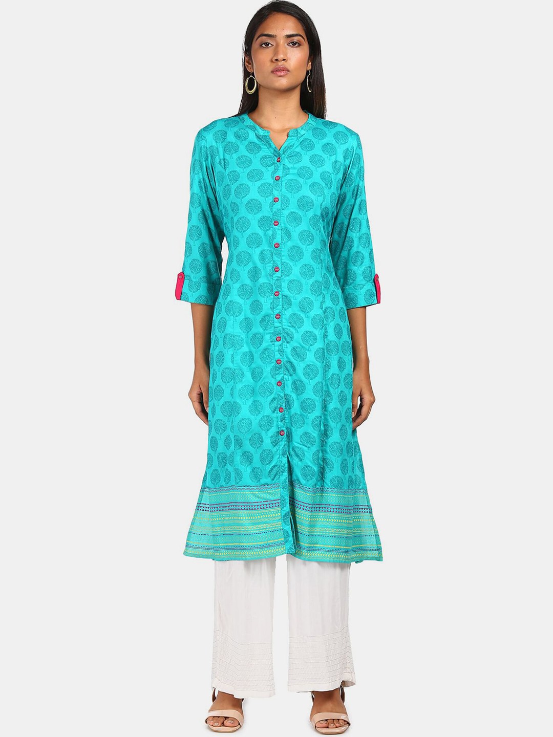 

Karigari Women Blue Ethnic Motifs Printed A-Line Kurta