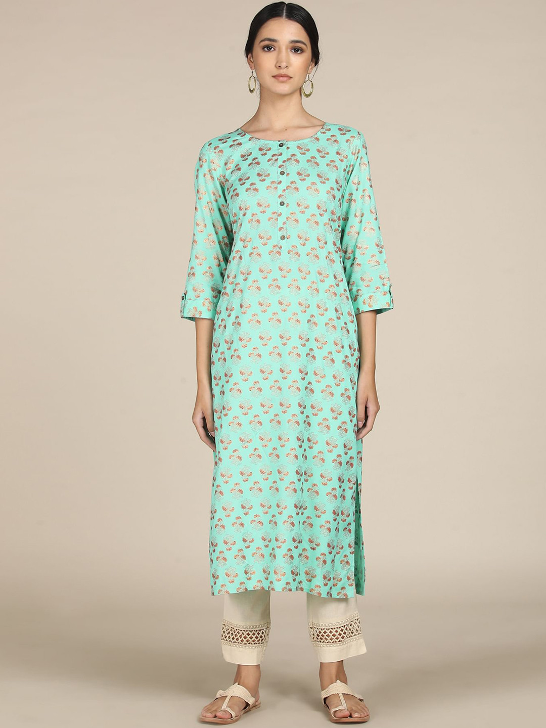

Karigari Women Green Floral Printed Kurta