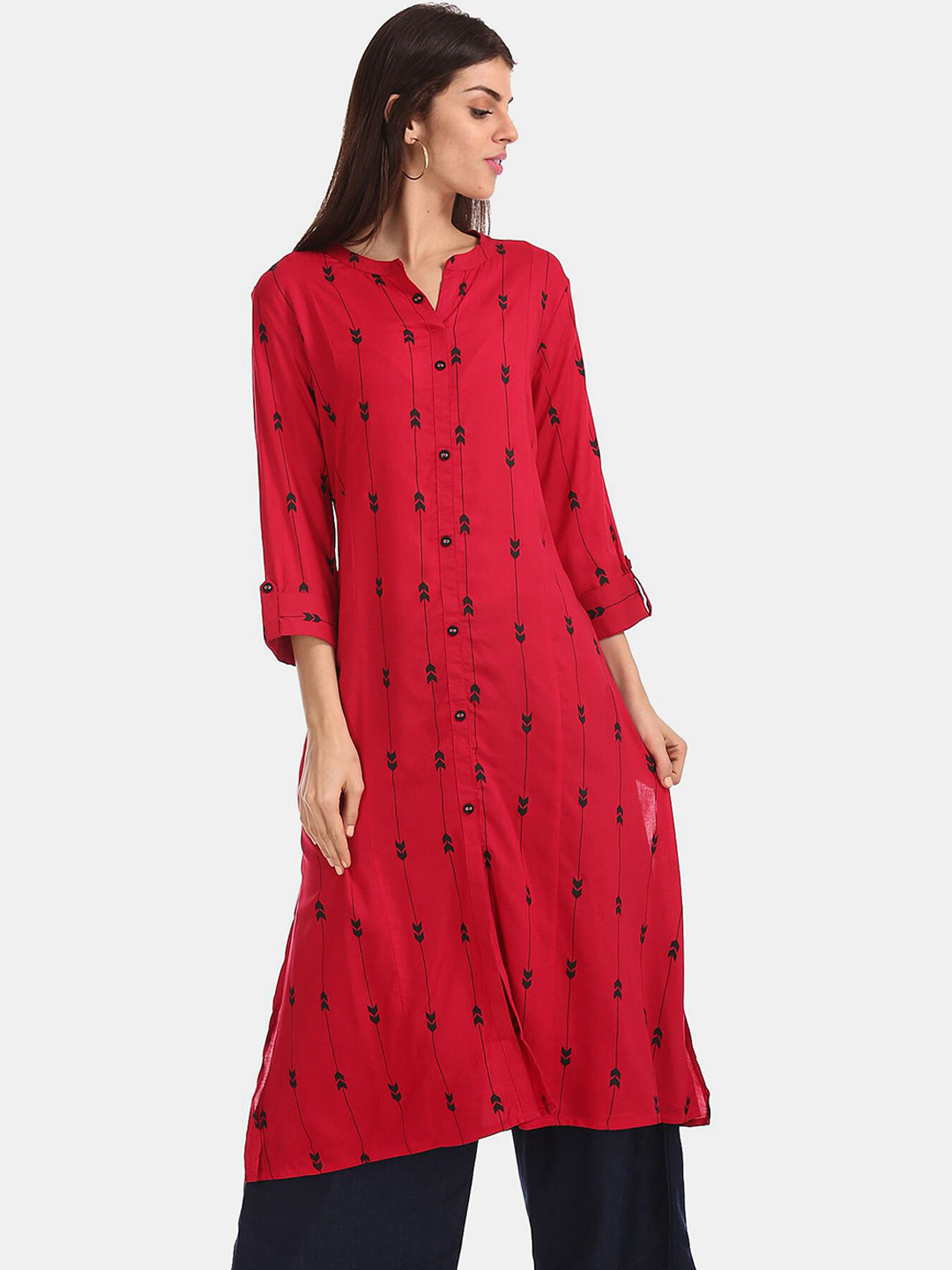 

Karigari Women Red Floral Embroidered Flared Sleeves Chikankari Kurta