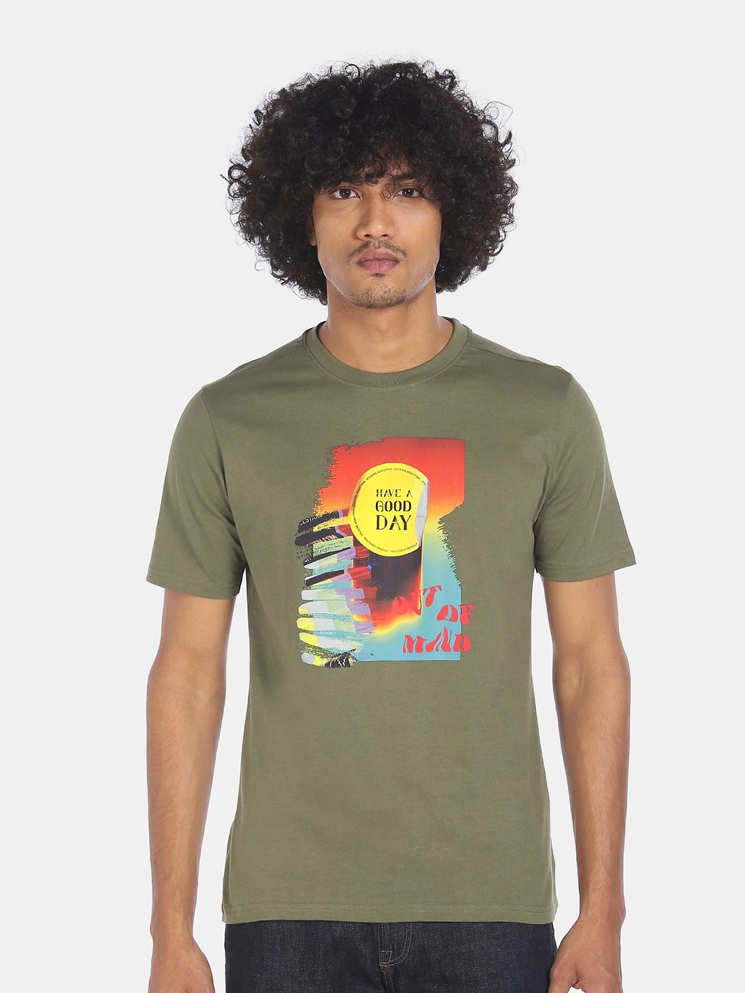 

Colt Men Green Graphic Printed Applique T-shirt