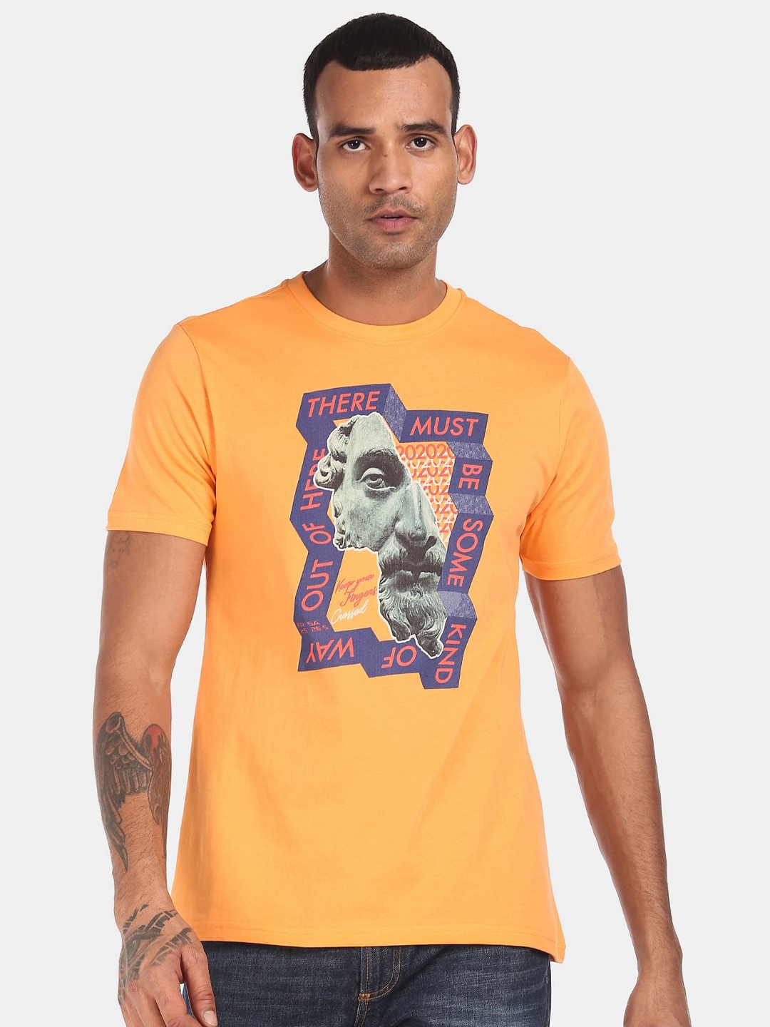 

Colt Men Orange Typography Printed T-shirt