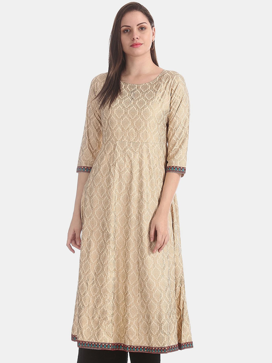 

Anahi Women Beige Solid Woven Design Kurta