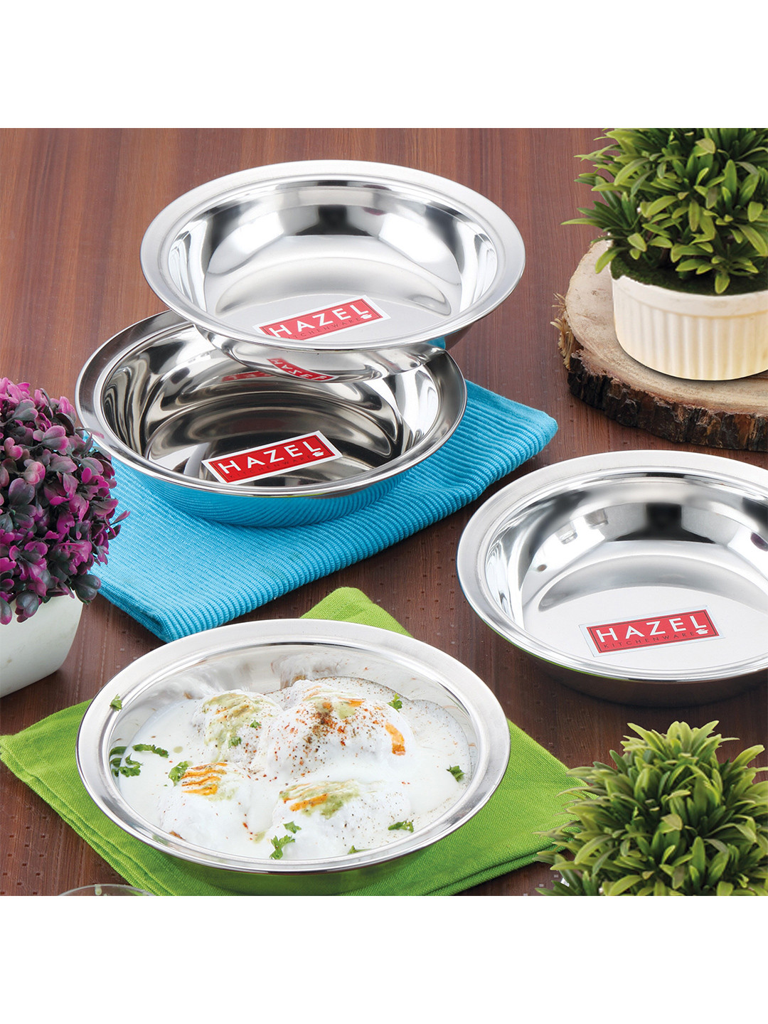 

HAZEL Silver-Toned & 4 Pieces Stainless Steel Glossy Bowls