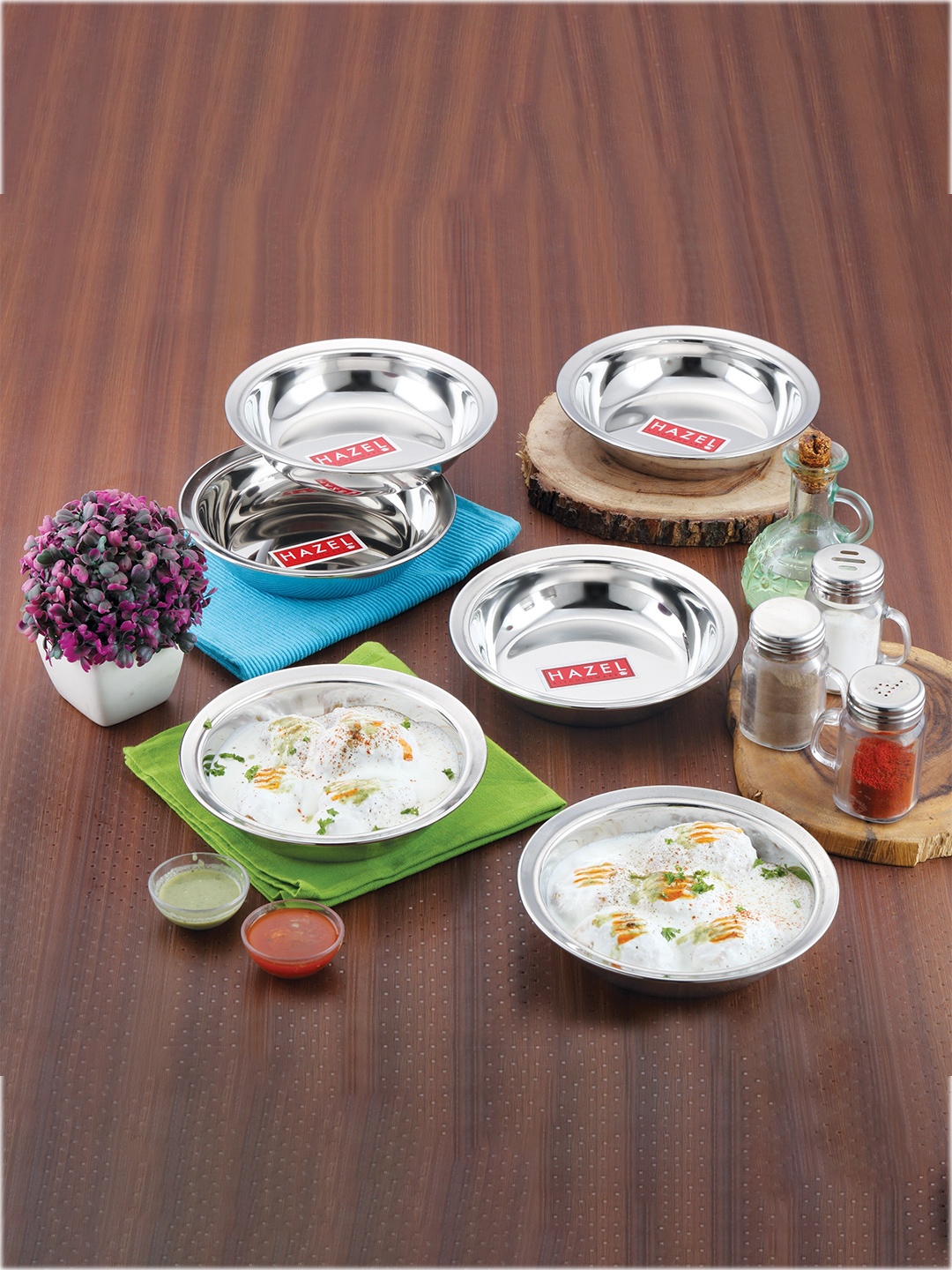 

HAZEL Silver-Toned & 6 Pieces Stainless Steel Glossy Bowls