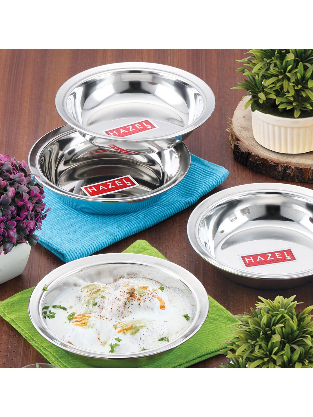 

HAZEL Silver-Toned Set of 4 Stainless Steel Glossy Bowls
