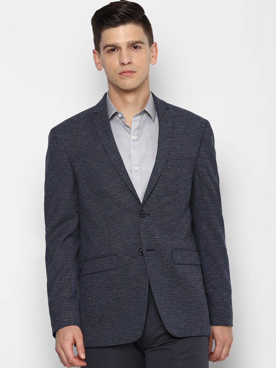 

Allen Solly Men Navy Blue Self-Design Slim-Fit Single-Breasted Formal Blazer