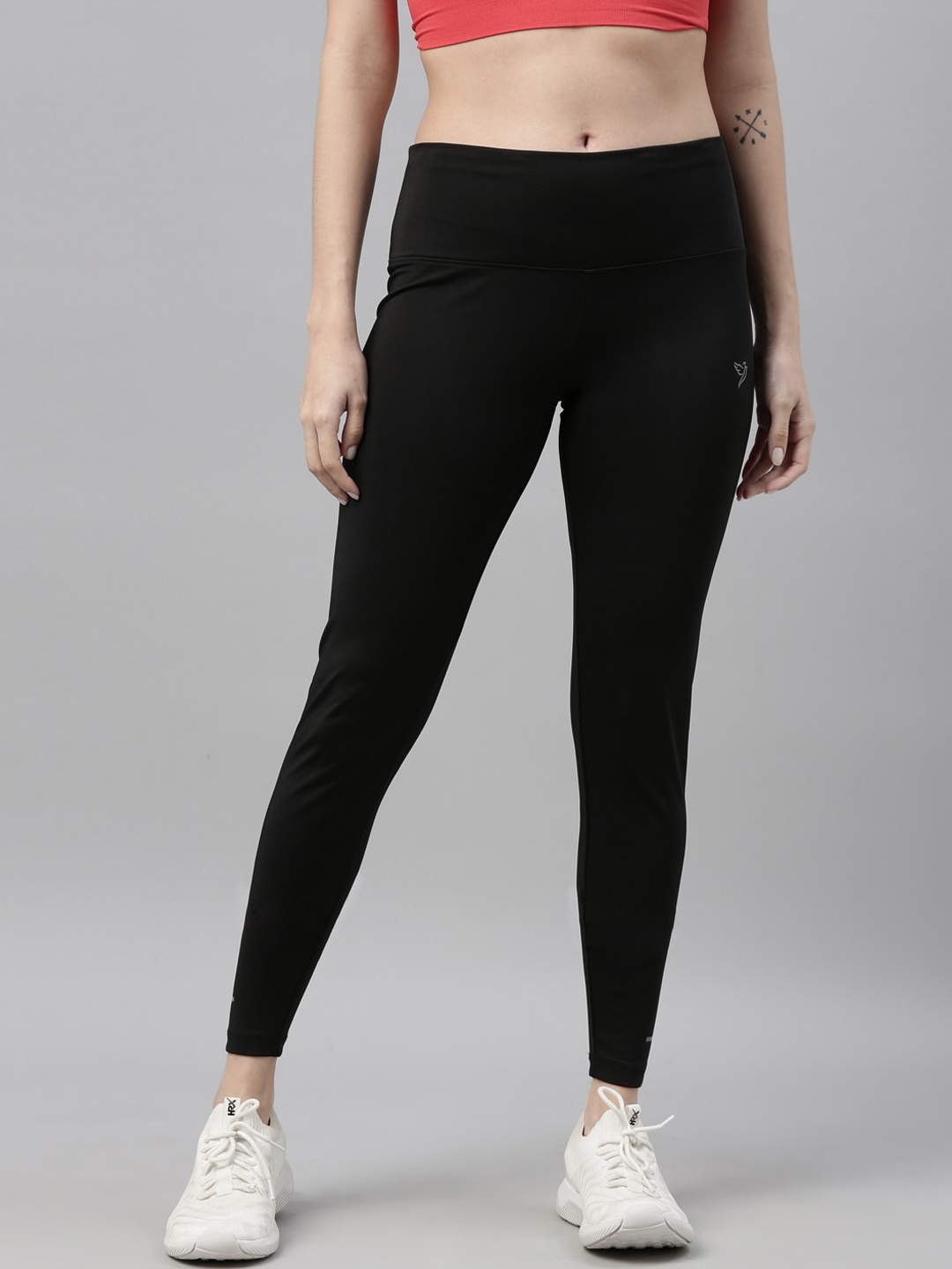 

TWIN BIRDS Women Black Solid High-Waist Quick Dry Tights