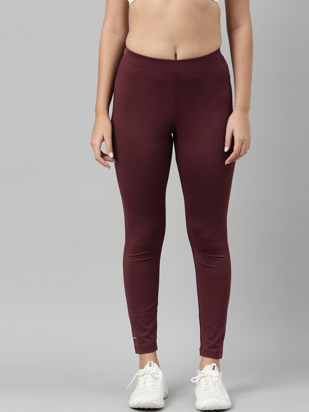 TWIN BIRDS Women Maroon Solid Quick Dry Ankle Length Tights