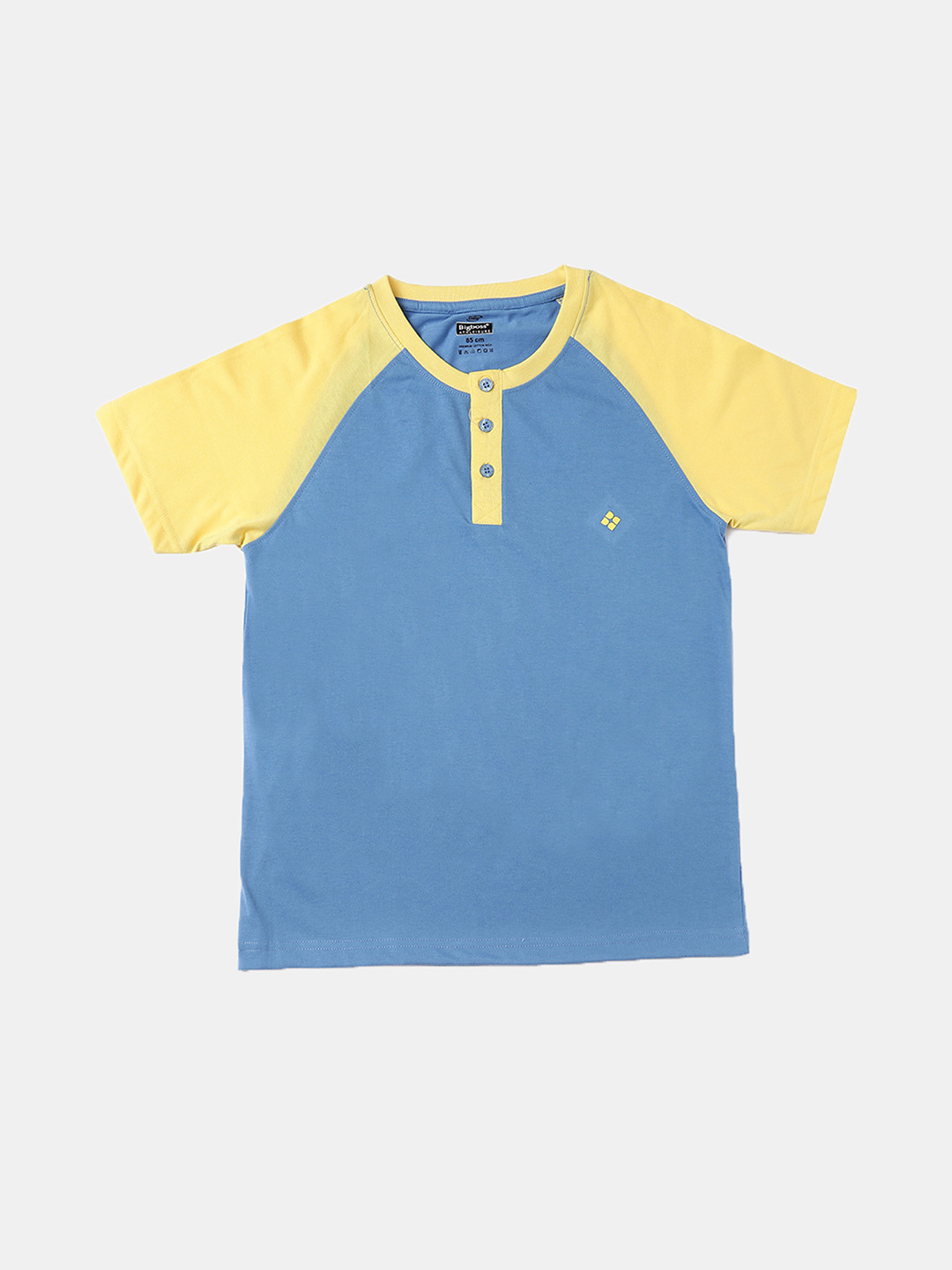 

Dollar Boys Blue & Yellow Colourblocked Henley Neck T-shirt