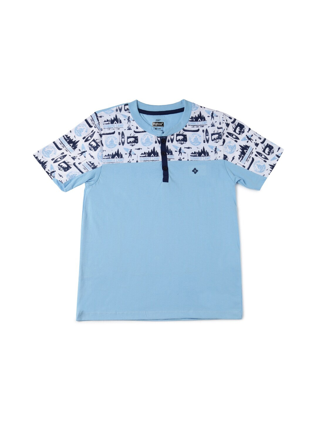 

Dollar Boys Blue Printed Henley Neck Pockets T-shirt