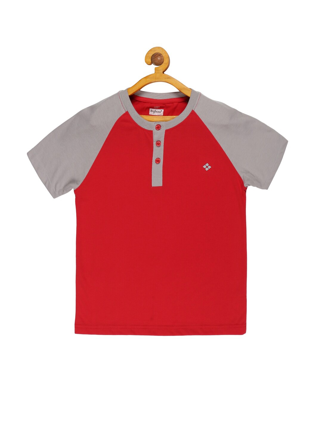

Dollar Boys Red & Grey Colourblocked Henley Neck Cotton T-shirt