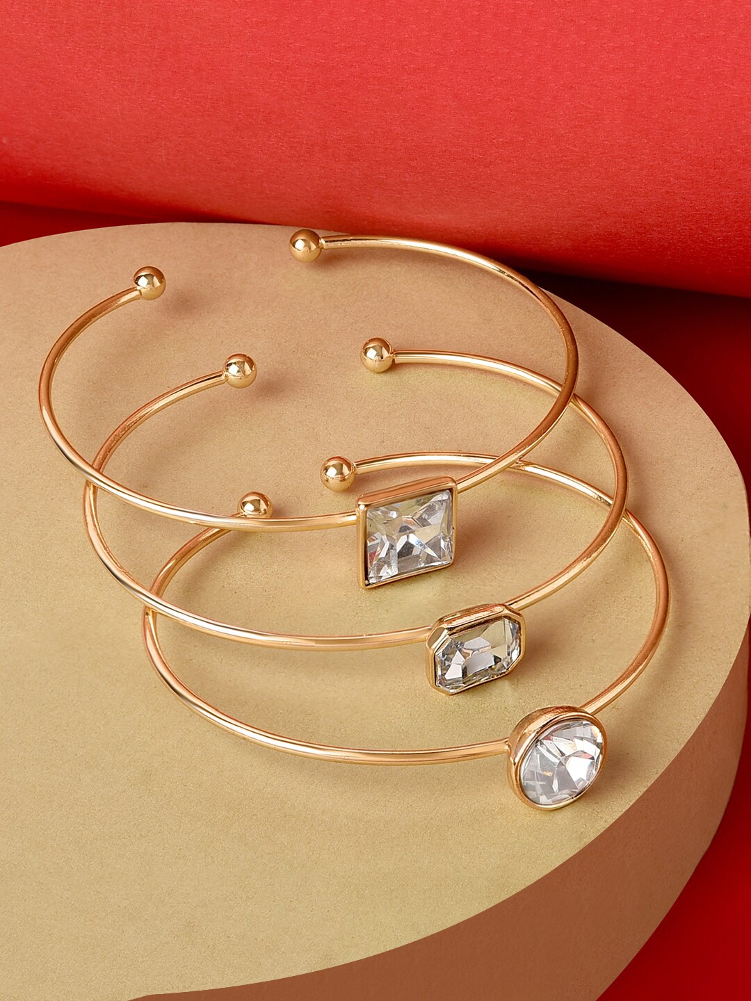 

Accessorize Women Set Of 3 Crystal Studded Cuff Bracelet, Gold