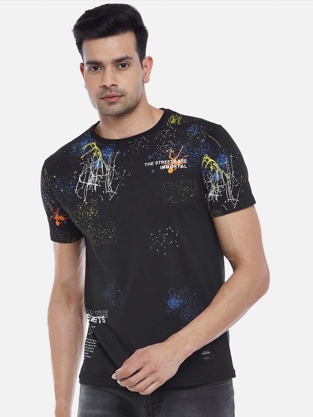 People Men Black Printed Cotton T-shirt