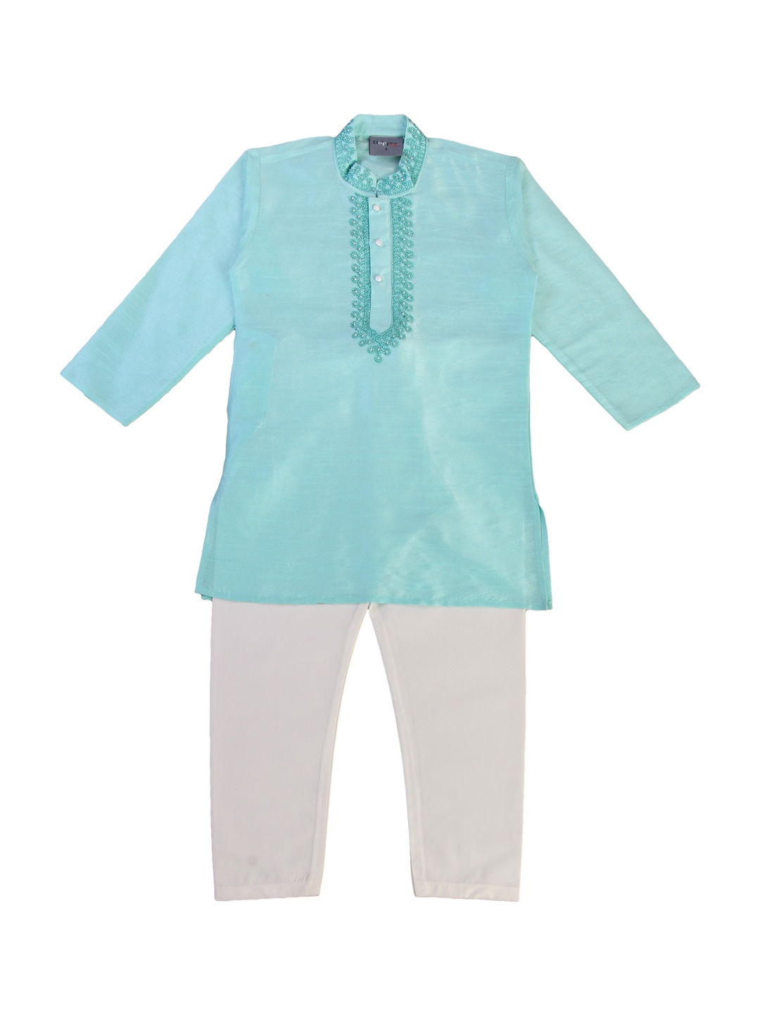 

Dapper dudes Boys Sea Green & White Thread Work Kurta with Pyjamas