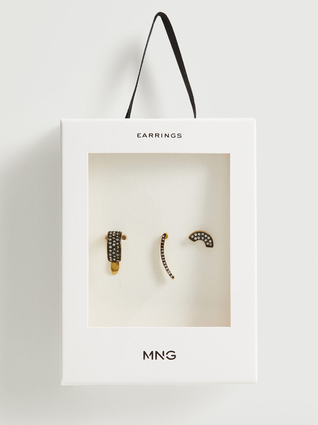 

MANGO Women Setof 3 Gold-toned & Black Stone Studded Mix Match Earrings