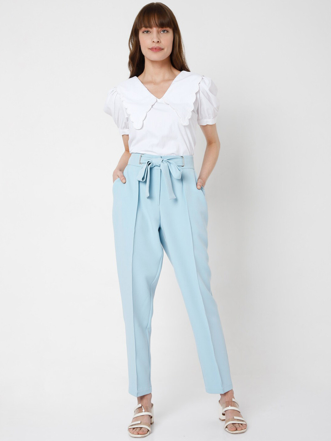 

Vero Moda Women Blue Straight Fit High-Rise Peg Trousers