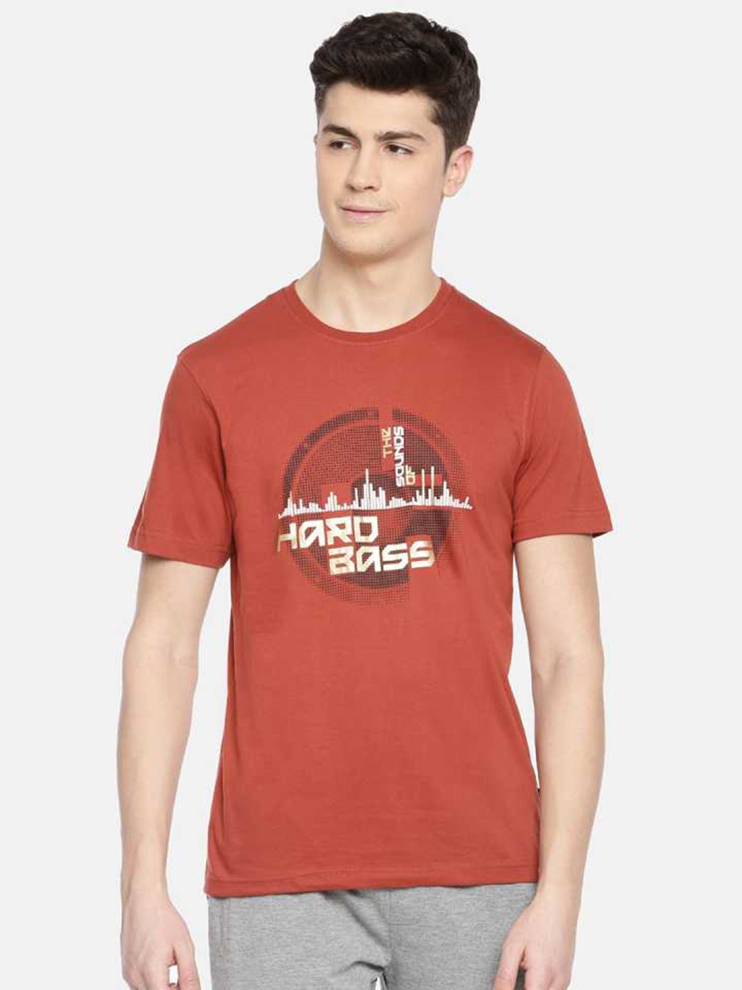 

Dollar Men Red Typography Printed Applique T-shirt