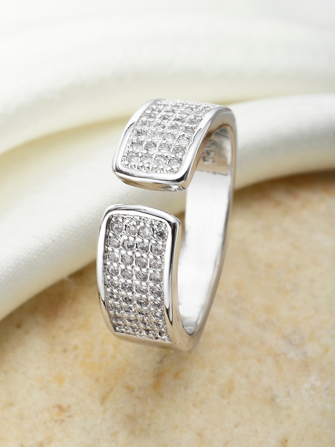 

KARATCART Silver-Plated & White AD Stone Studded Adjustable Finger Ring
