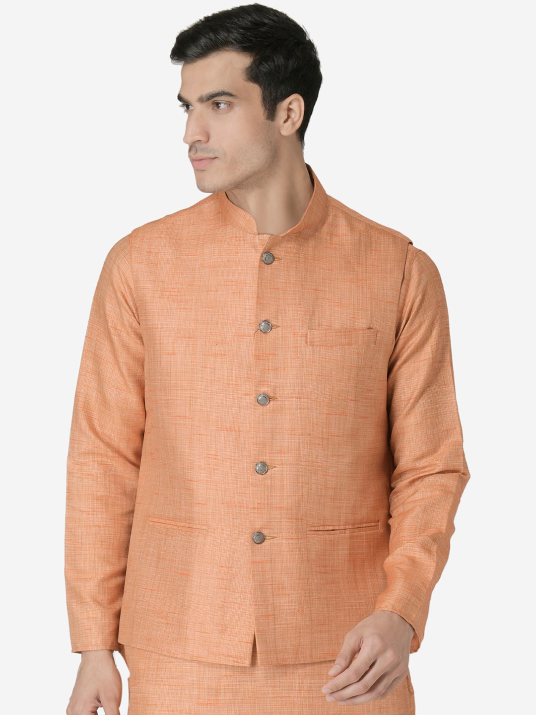 

TABARD Men Orange Solid Woven Nehru Jacket