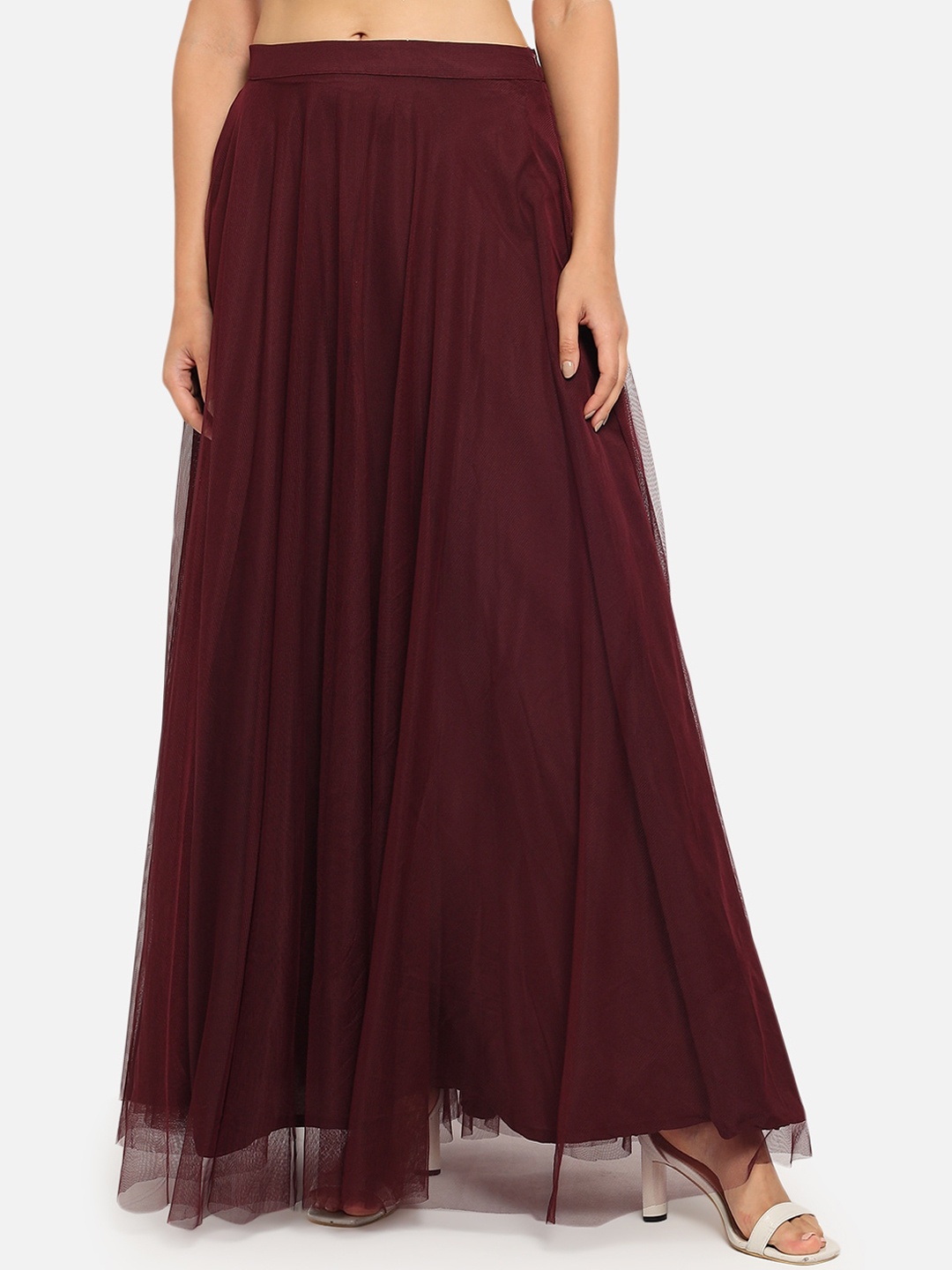 

Just Wow Women Maroon Solid Flared Maxi Skirt