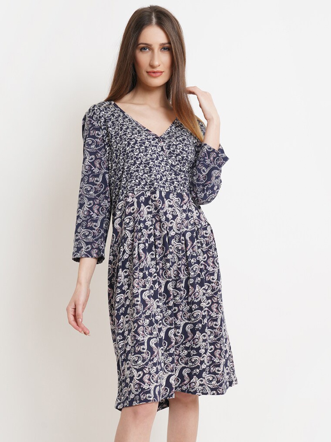 

Purple State Blue & White Cotton Ethnic Motifs Dress