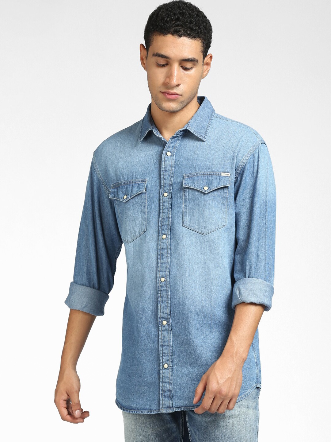 

Jack & Jones Men Blue Regular Fit Denim Faded Casual Shirt