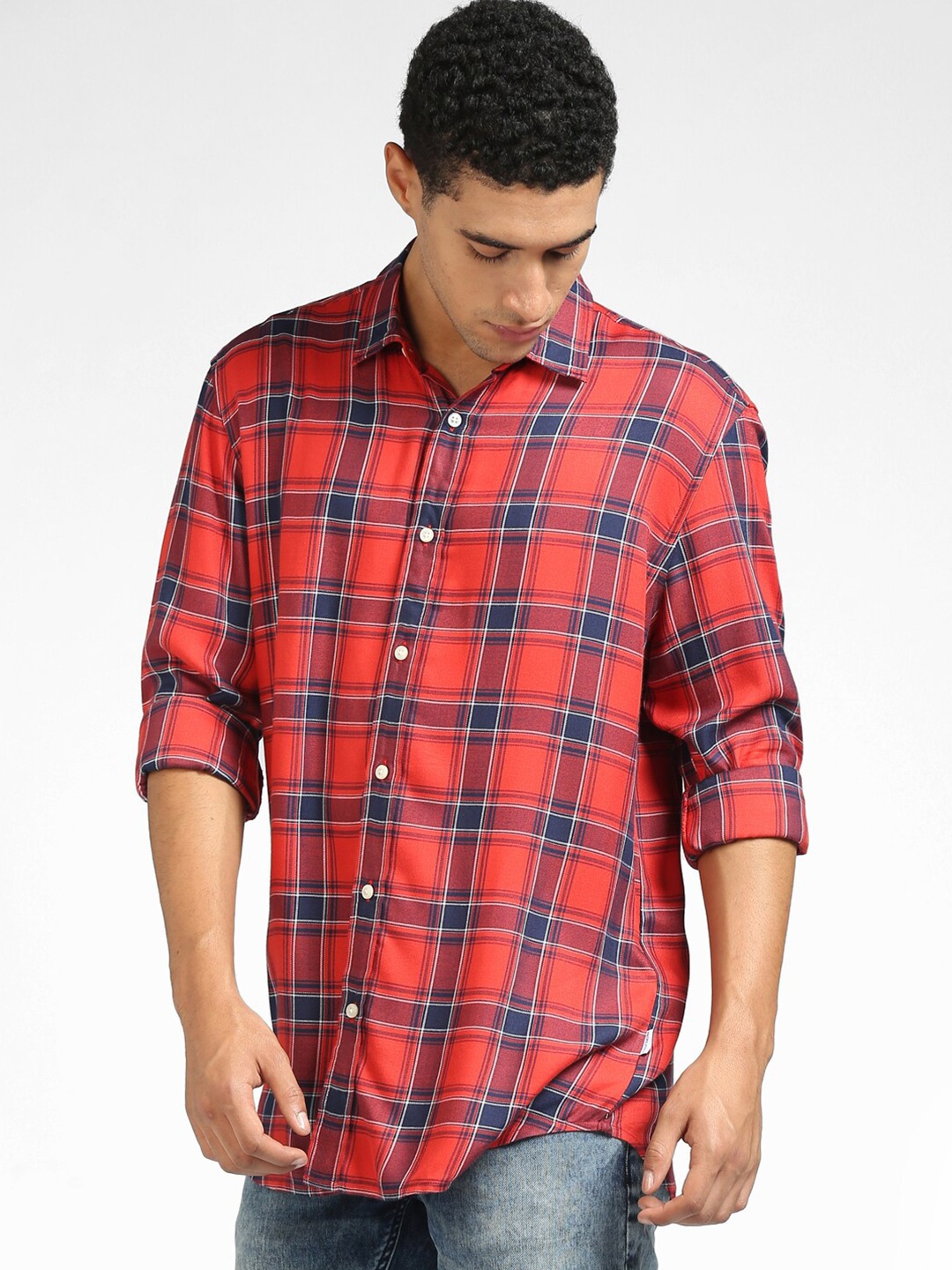 Jack & Jones Men Red Tartan Checked Casual Shirt