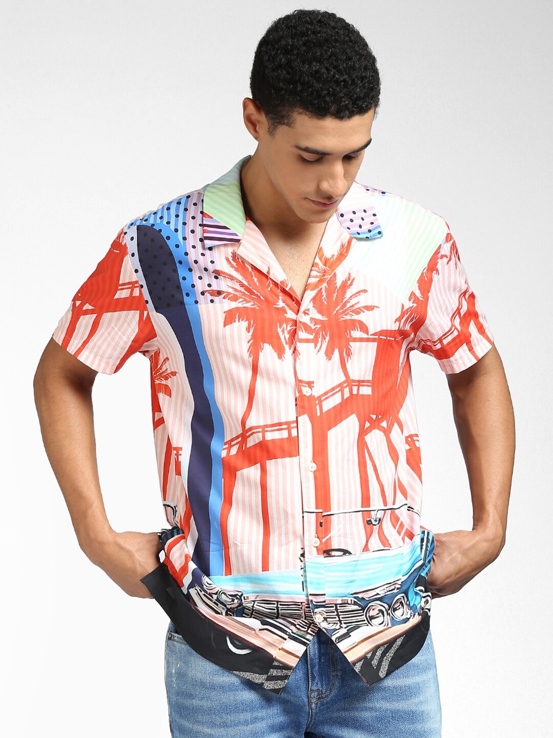 

Jack & Jones Men Peach-Coloured Floral Printed Casual Shirt