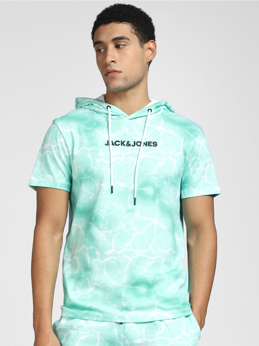 

Jack & Jones Men Blue Printed Hooded Sweatshirt
