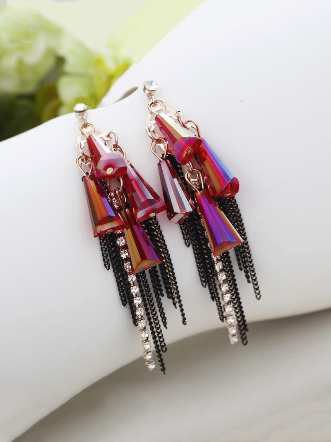 

Yellow Chimes Gold-Toned & Red Quirky Drop Earrings