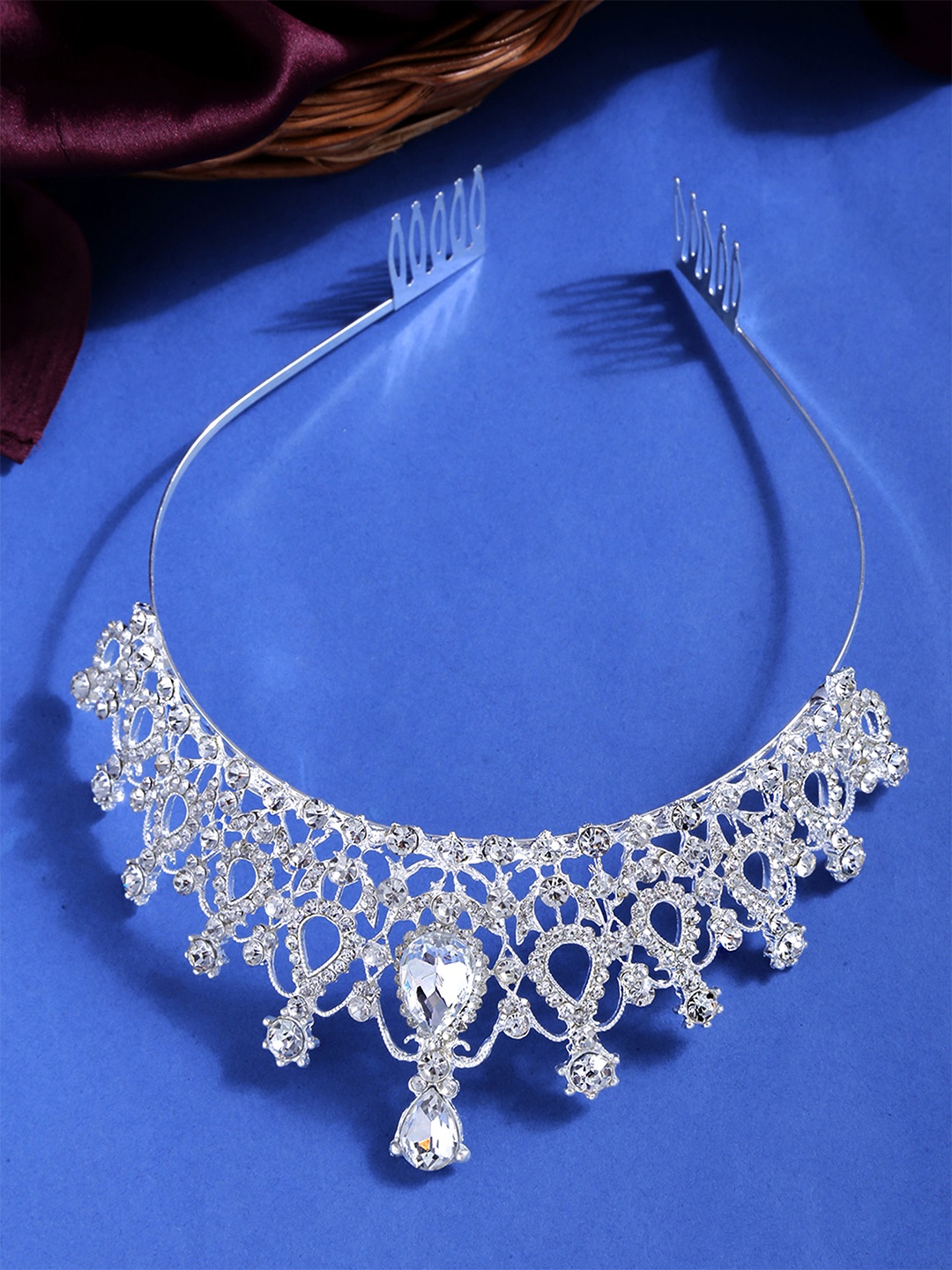 

Yellow Chimes Women Silver-Toned & White Embellished Tiara