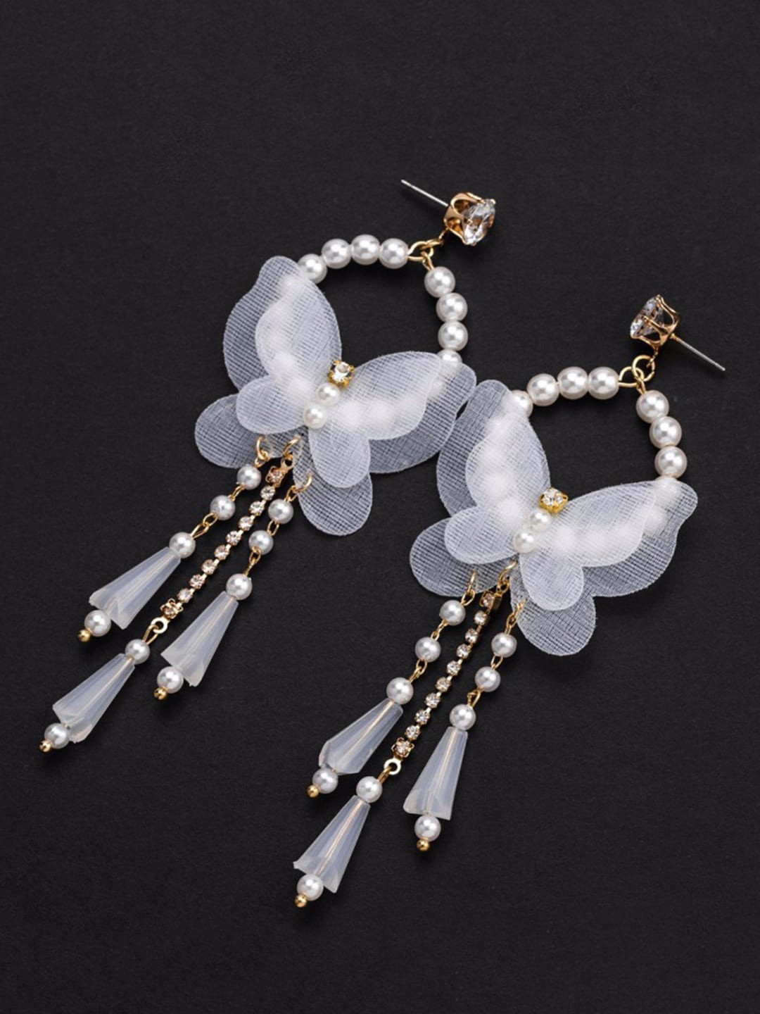 

Yellow Chimes White Pearl Butterfly Quirky Drop Earrings