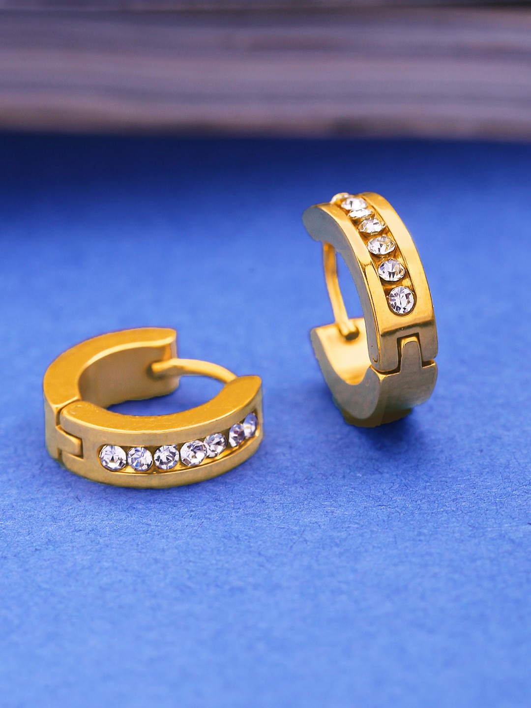 

Yellow Chimes Gold-Toned Crystal Studded Hoop Earrings