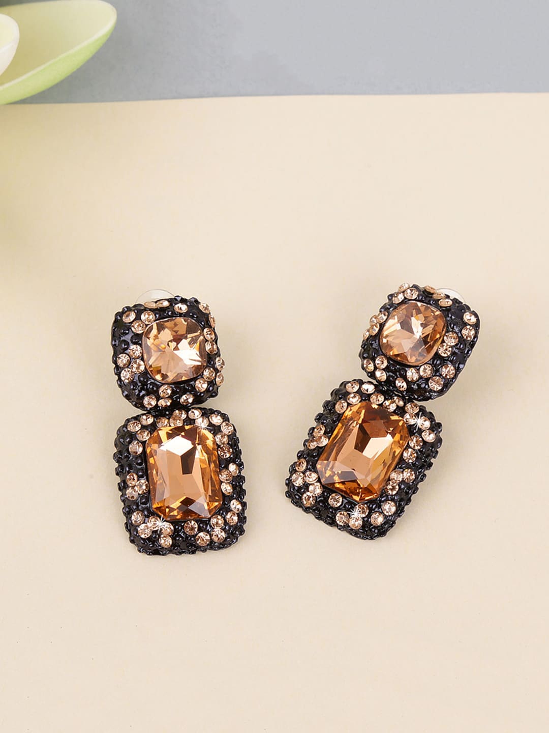 

Yellow Chimes Peach-Coloured Crystal Drop Earrings