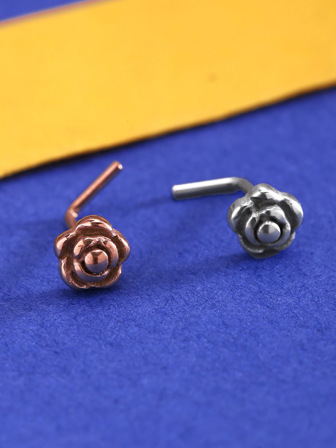 

Yellow Chimes Set Of 2 Silver-Toned & Rose Gold-Toned Stainless Steel Insert Nosepins