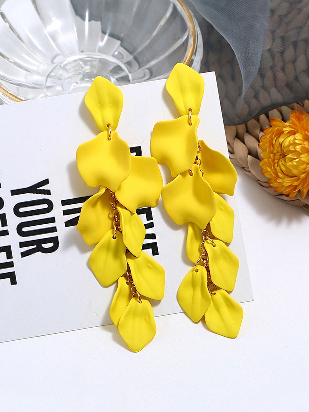 

Yellow Chimes Yellow Floral Petals Dangler Earrings