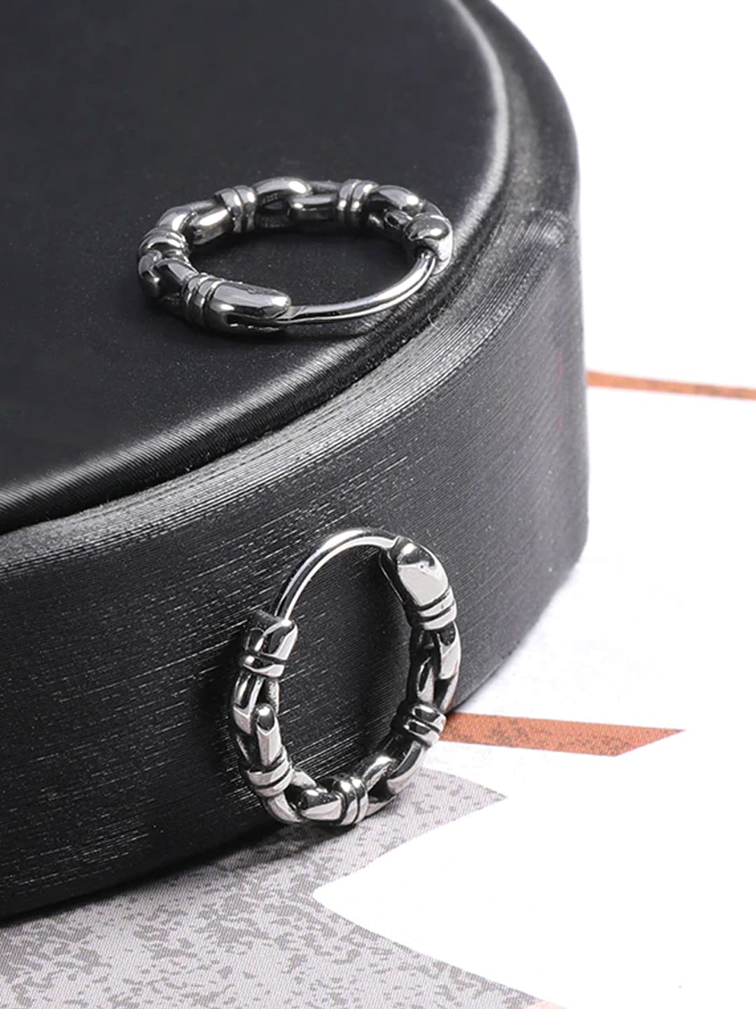 

Yellow Chimes Silver-Toned Contemporary Hoop Earrings
