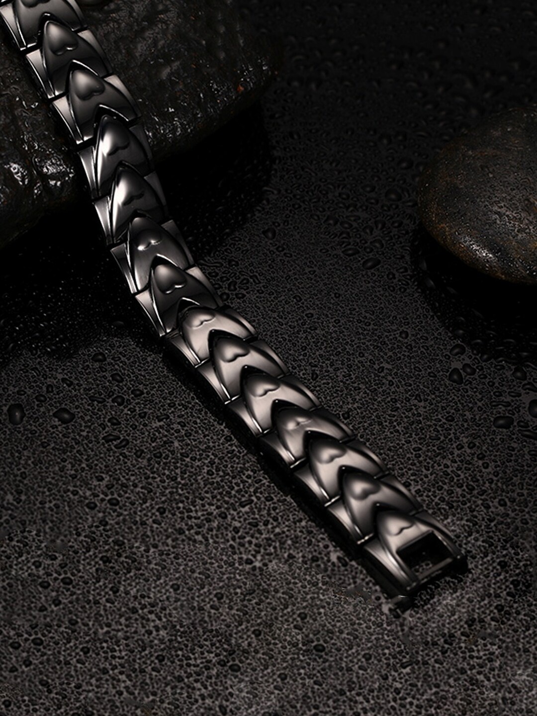 

Yellow Chimes Men Black Stainless Steel Wraparound Bracelet